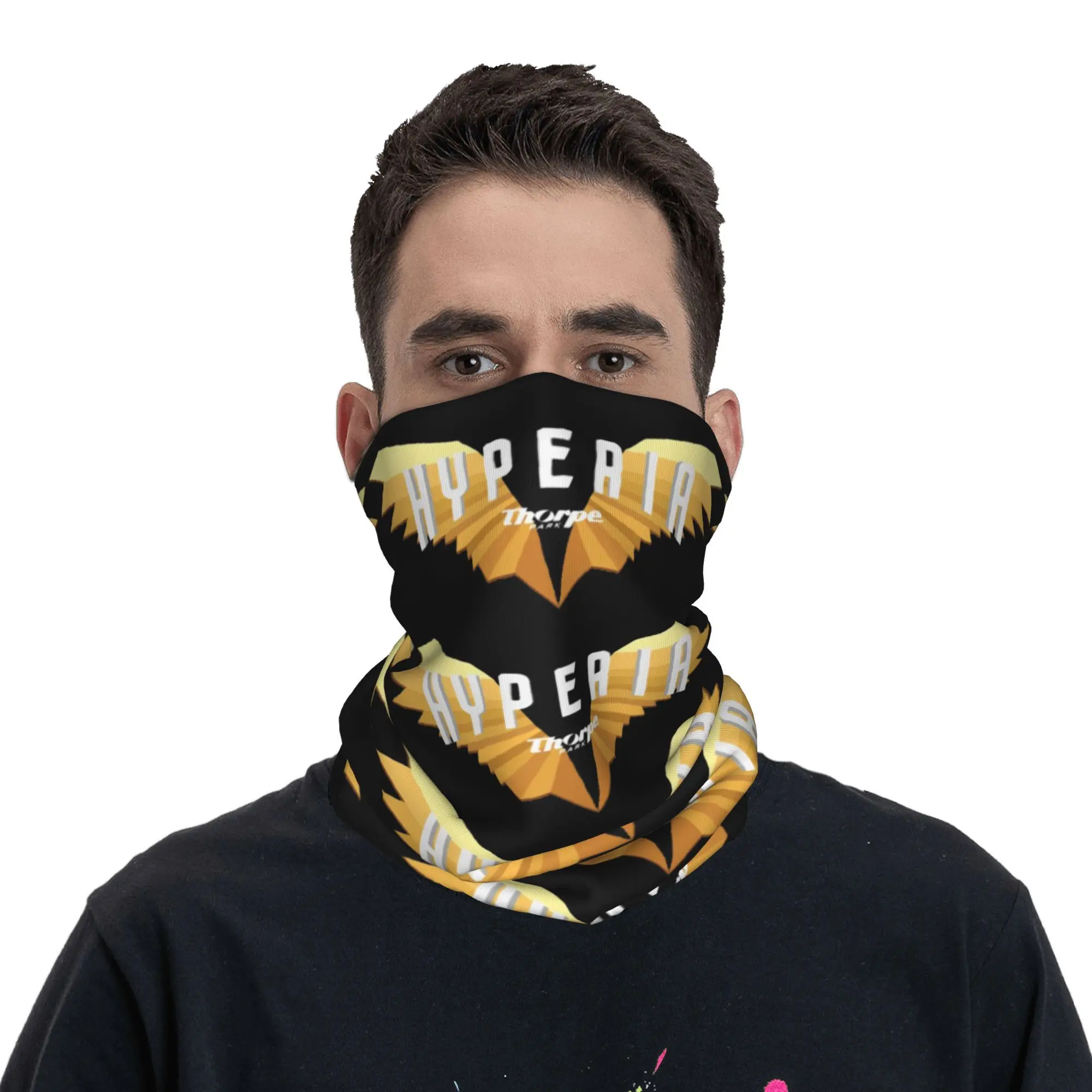 وشاح ملفوف مطبوع عليه شعار Hyperia Thorpe Park بشعار Bandana Neck Gaiter، أغطية رأس متعددة الاستخدام لركوب الخيل للجنسين والكبار طوال الموسم