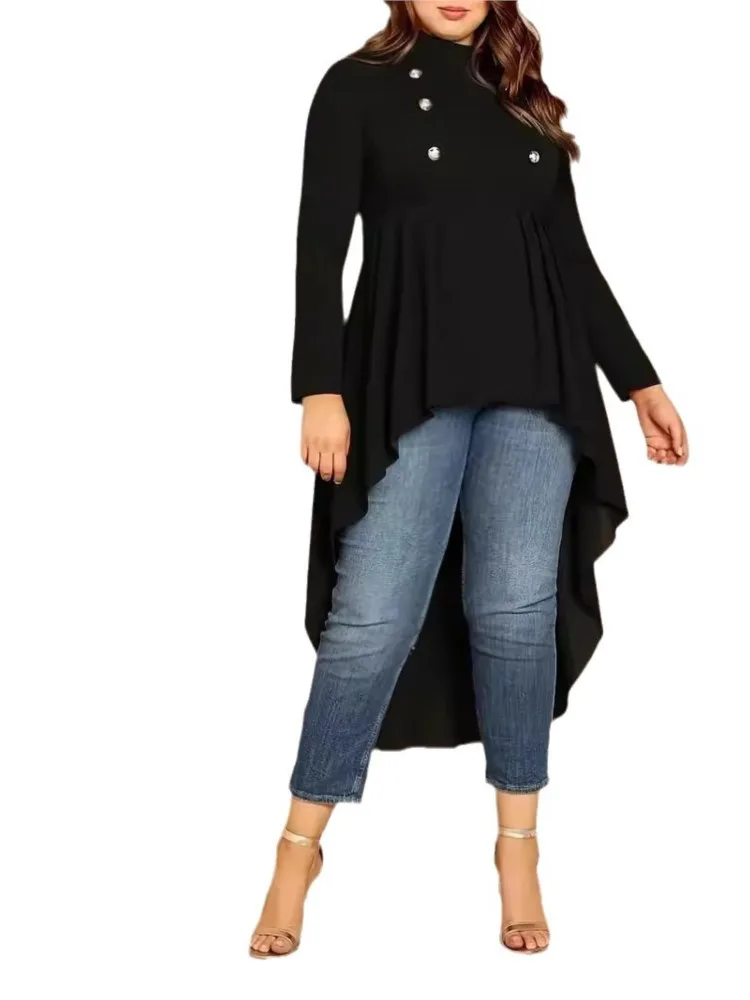 Plus Size Herbst unregelmäßigen Fischschwanz lange Tops Frauen Rüschen plissiert Büro Langarm Damen Blusen schlanke Taille Modis Frau Tops