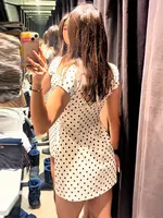 Fashion Polka Dot Mini Dress For Women 2026 Spring Summer Short Sleeve Lace Up Collar Party Dress Lady Bodycon Evening Vestidos - Image 4