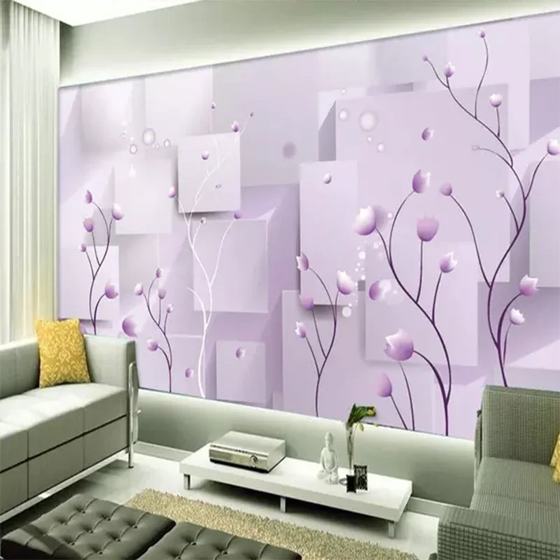 3D Wallpaper Modern Purple Romantic Flowers Photo Wall Painting Living Room TV Sofa Background Wall Cloth Home Decoration Mural