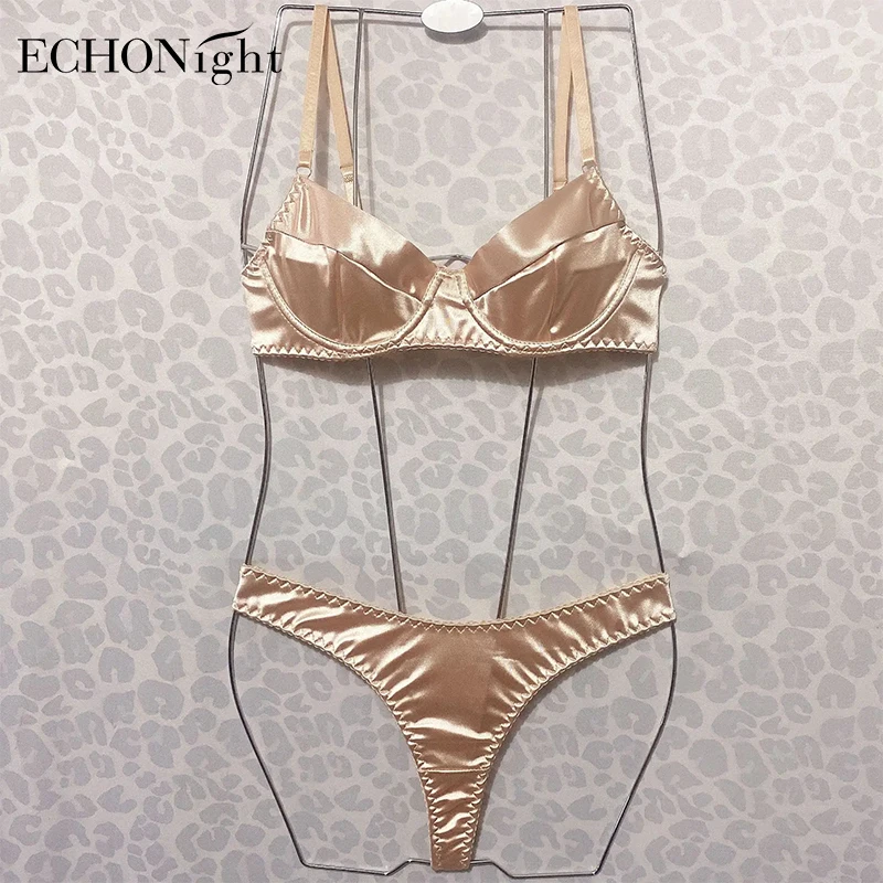 

Echonight Silk Underwear Sexy Lingerie For Fine Women Seamless Bra Set Desire Hot Girl Bilizna Erotic Costume Intimate Champagne