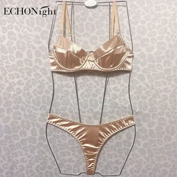 Echonight Silk Underwear Sexy Lingerie For Fine Women Seamless Bra Set Desire Hot Girl Bilizna Erotic Costume Intimate Champagne