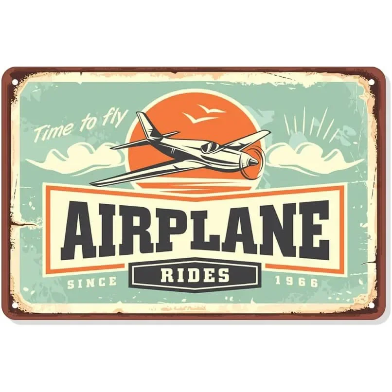 Flugzeug-Blechschild, Vintage-Metallschilder „Time To Fly“, Flughafen erwartet Zimmer, Wanddekoration, Retro-Wandkunst-Dekoration für Zuhause