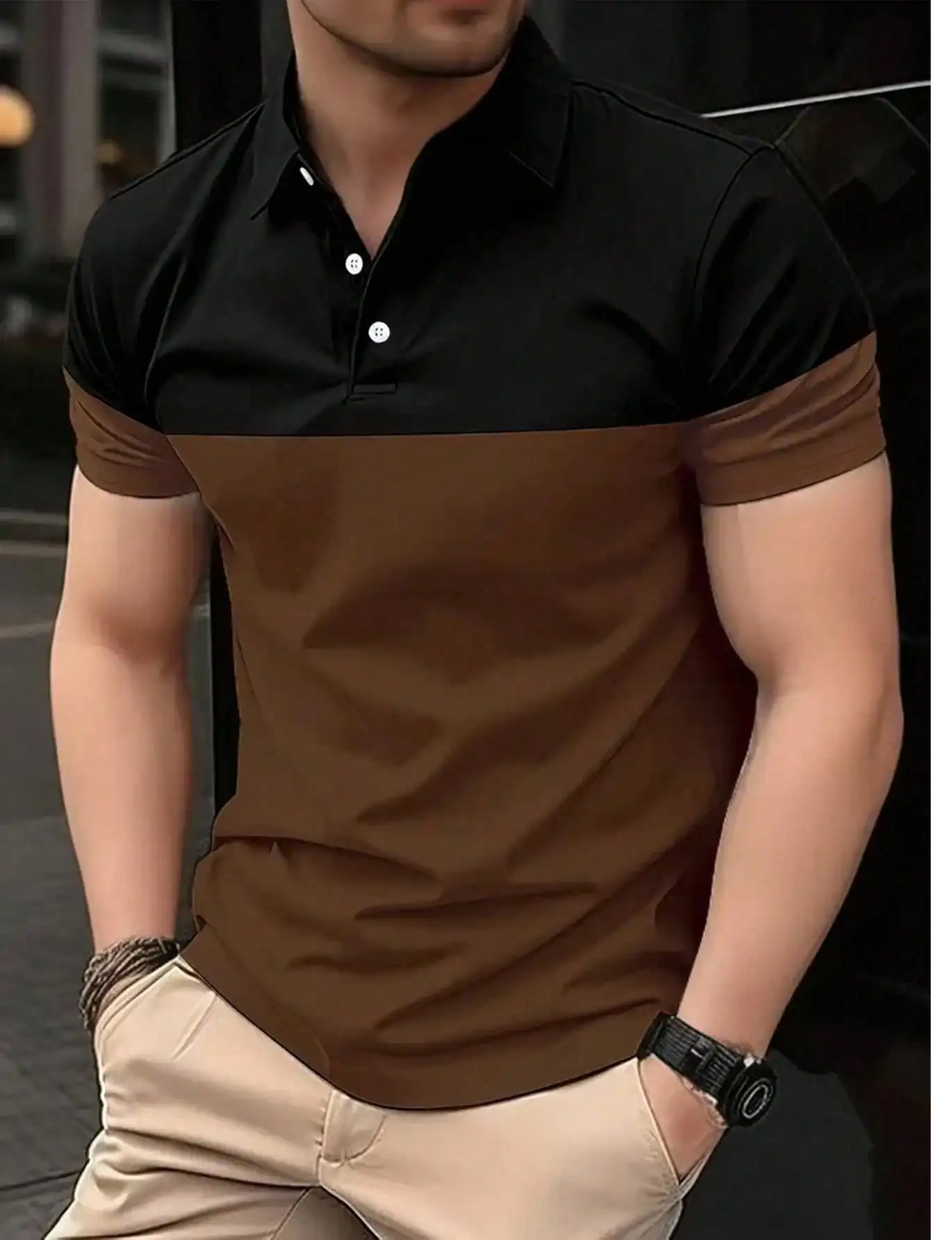 

Men's Color-Blocked Casual Short Sleeve Polo Shirt for Spring Summer