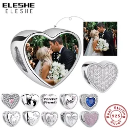 Eleshe 100% autêntico 925 de prata esterlina bead charme caber pulseira pulseira original diy foto personalizada coração contas fazendo jóias