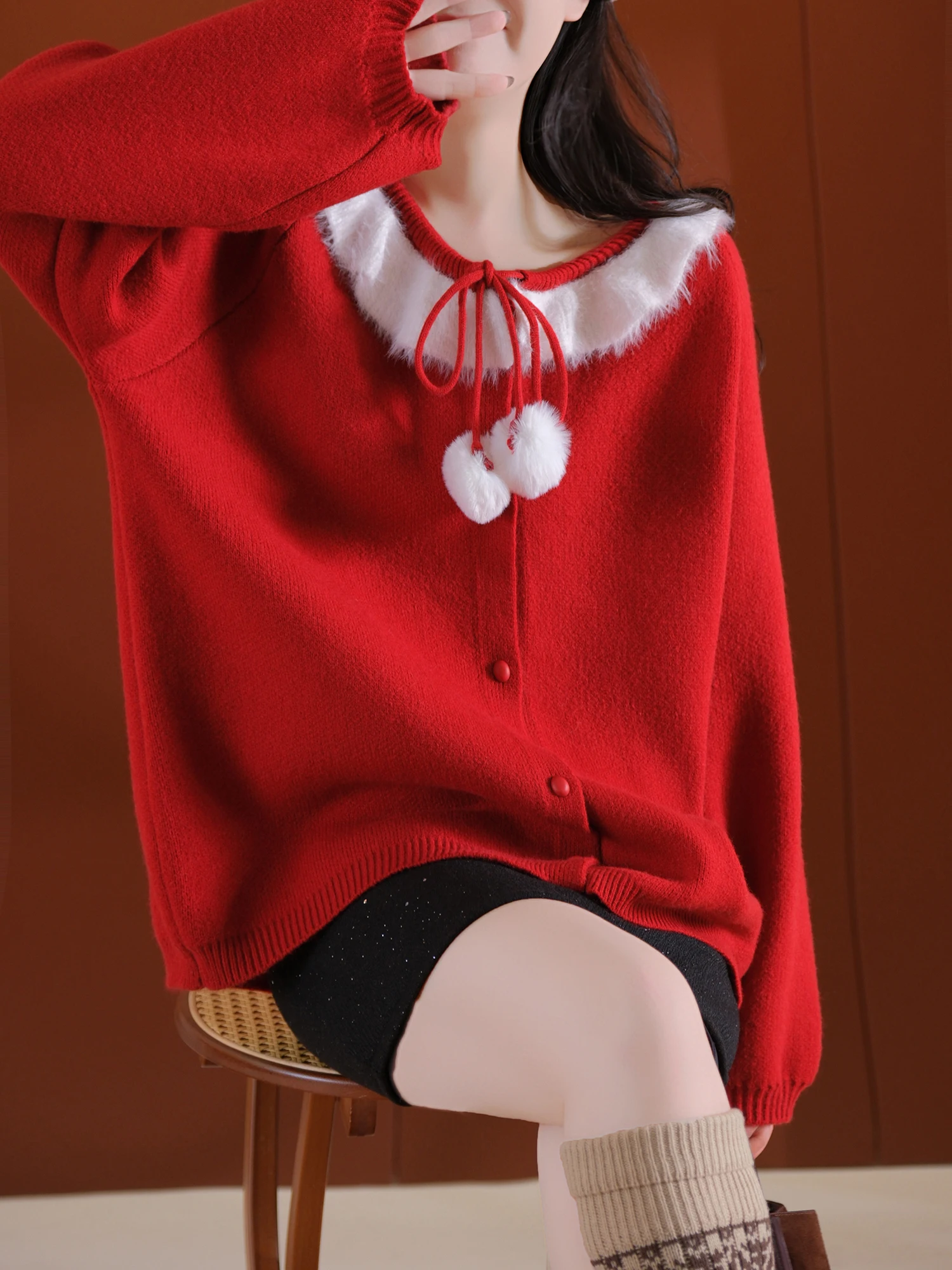 

Новогодний красочный кардиган-свитер с воротником-стойкой, мягкий, теплый, длинный, для женщин