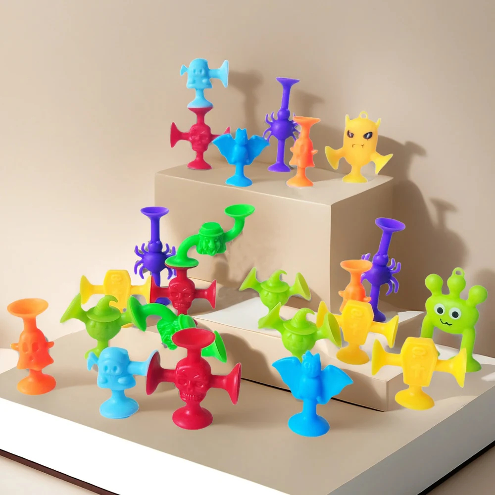 Halloween Themed Suction Cup Building Toys, Multicolored Suckers for Playroom, Bath & Travel, Stacking Toy, Gift For Halloween