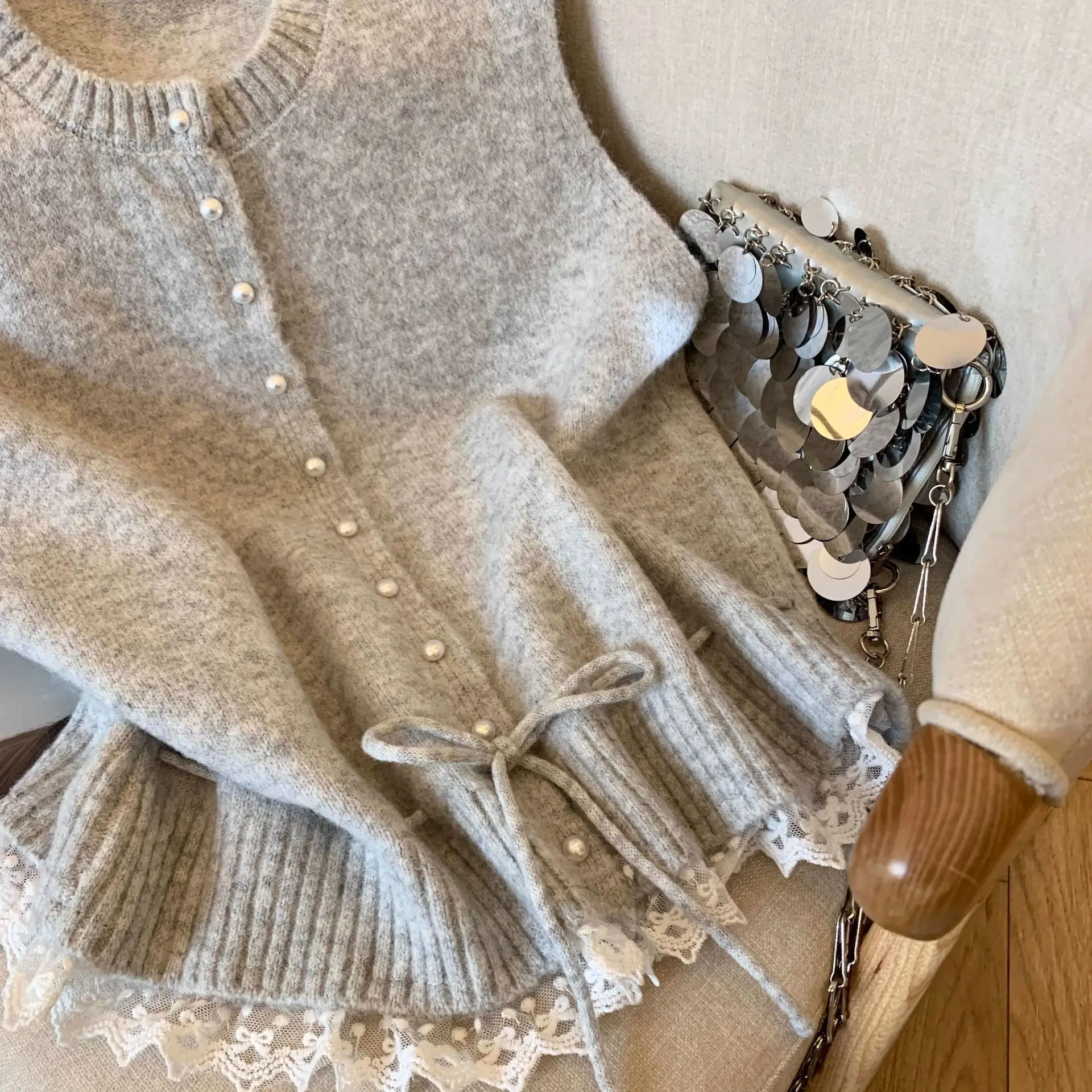 

Women's Lace Trim Knit Sweater Vest, Crew Neck Sleeveless Pullover Waistcoat, Elegant Casual Layered Top