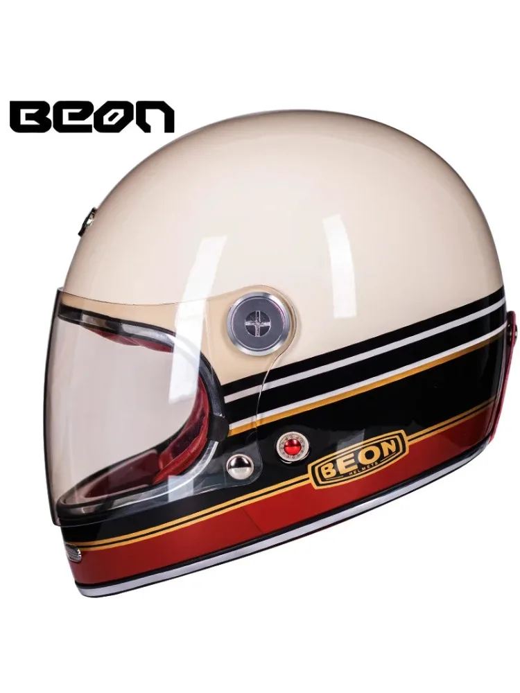 BEON Volledige Gezicht Motorhelm Mannen Vrouwen Biker Helm Lichtgewicht Glasvezel Karting Auto Helm Retro Motorfiets Benodigdheden B510 - afbeelding 2