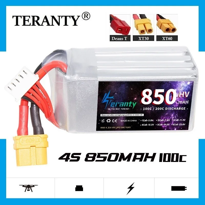 TERANTY Lipo Battery 4S 15.2V 850mAh 100C With XT60 Dean T XT30 Plug For Helicopter Airplane Drone RC Car Boat Truck Spare Parts