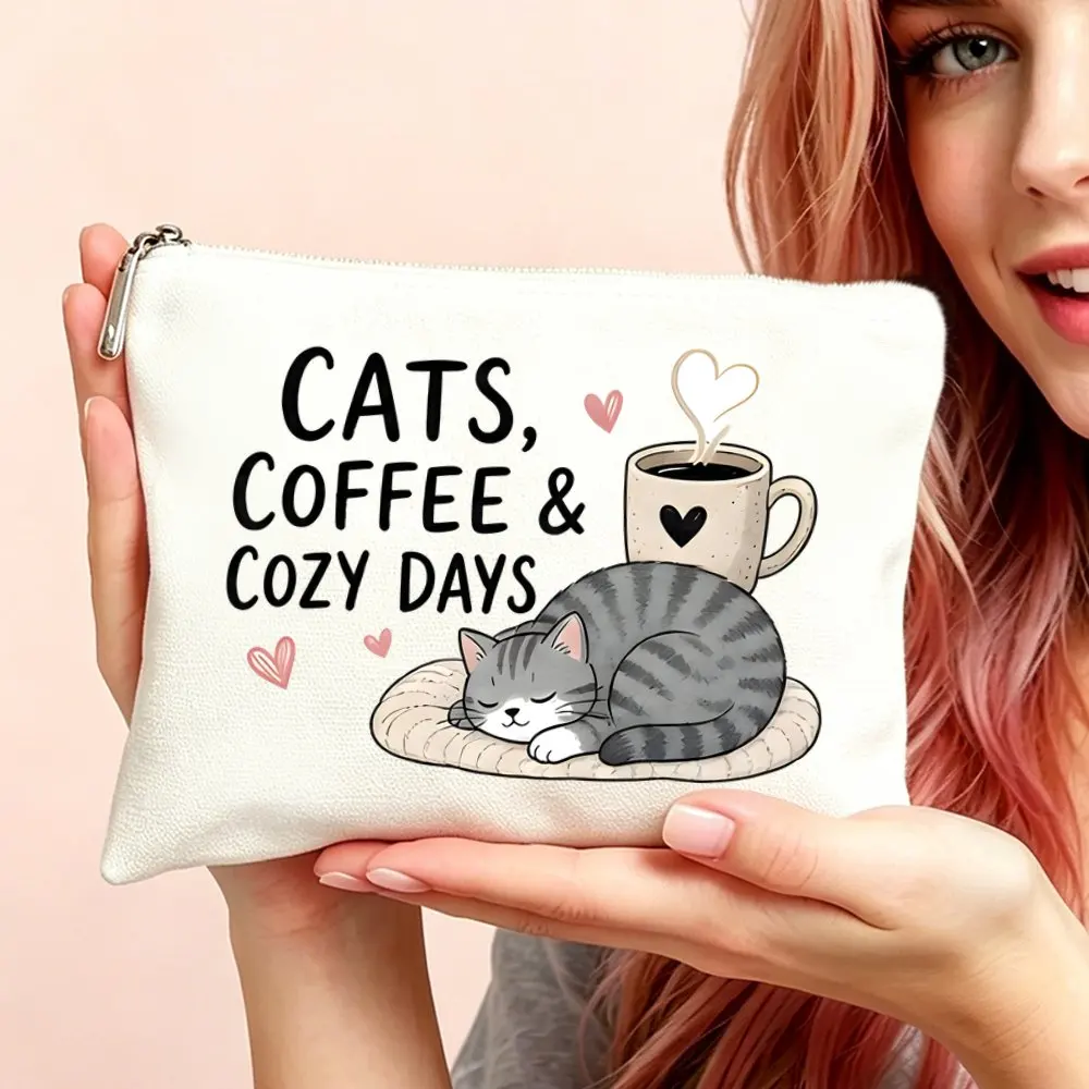 1pc Makeup Bags Cosmetic Bag and Toiletry Pouch Gift Bag for Women Cats Coffee Cozy Days Makeup Bag for Mom Daughters Friends