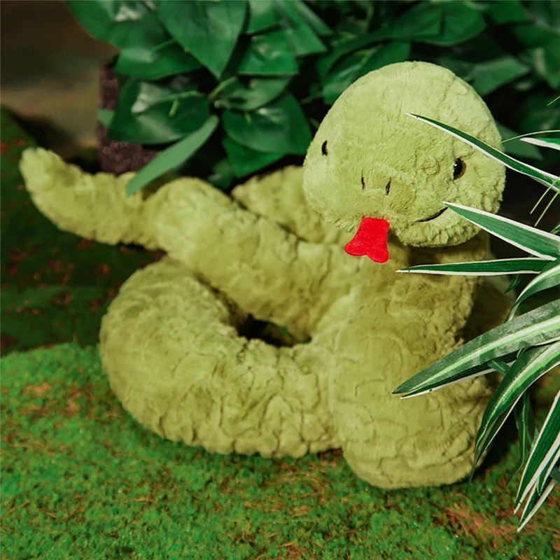 AC52-Green Stick Out Tongue Cartoon Snake Soft Plush Animal  Cute Funny Snake Children's Holiday Birthday Gift