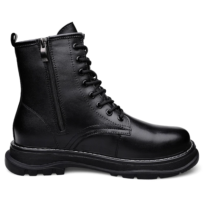 Men Leather Outdoor Ankel Boots Height Increase Insole 6cm Man Elevator Shoes Plus Size 37-44