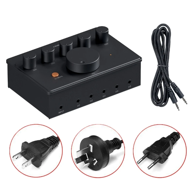 PH05 5 Channel Headphone Amplifier Splitter for Studio and Auditory Sharing with Independent Sound Control Dropship