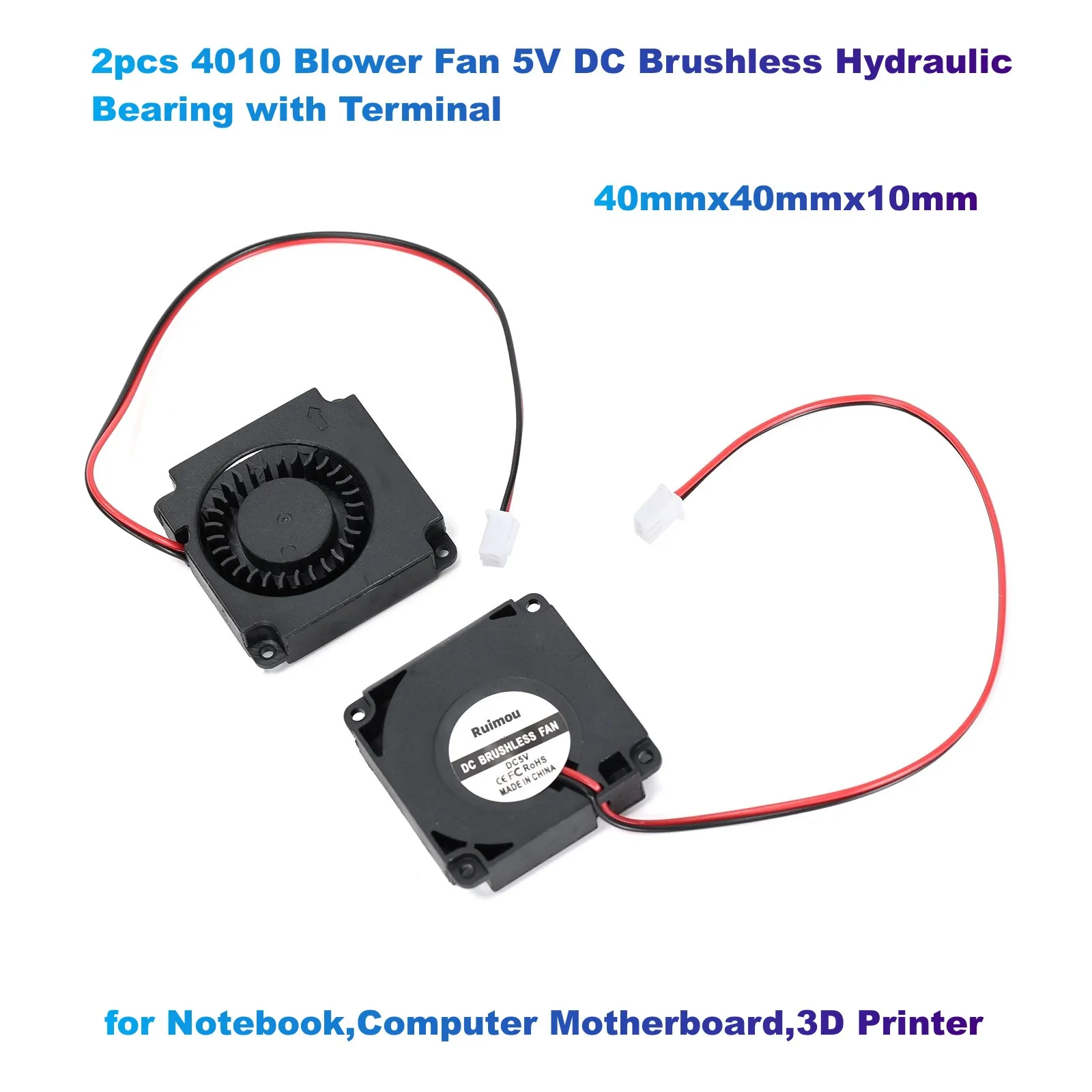 2pcs 4010 Blower Fan 5V DC Brushless Hydraulic Bearing with Terminal 40x40x10mm for Notebook,Computer Motherboard,3D Printer