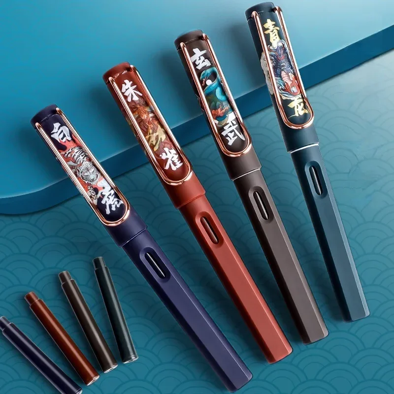 Elegant Chinese-style Fountain Pen for Students with Replacable Ink Cartridges