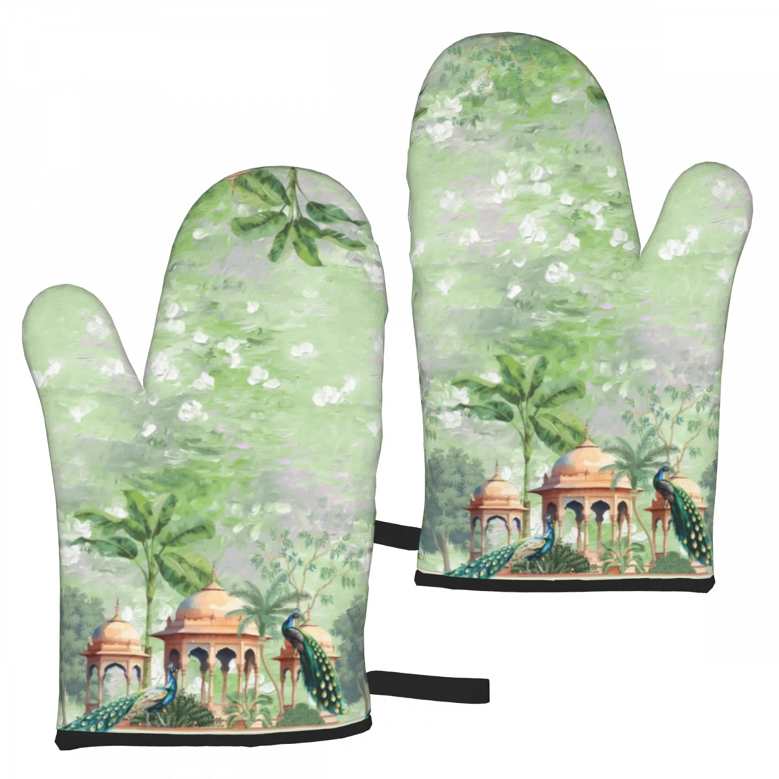 Manoplas de horno aventurosas con palma Tropical de pavo real colorido, perfectas para gritar guantes ecológicos de cocina