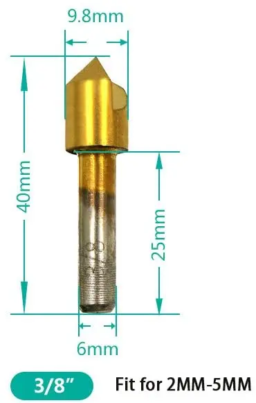 3 Phủ Titan Countersinks Mũi 82 Độ Đơn Sáo Chamfering Cắt Chamfer Kẹp Mũi Khoan | 3/8 "1/2" 3/4"