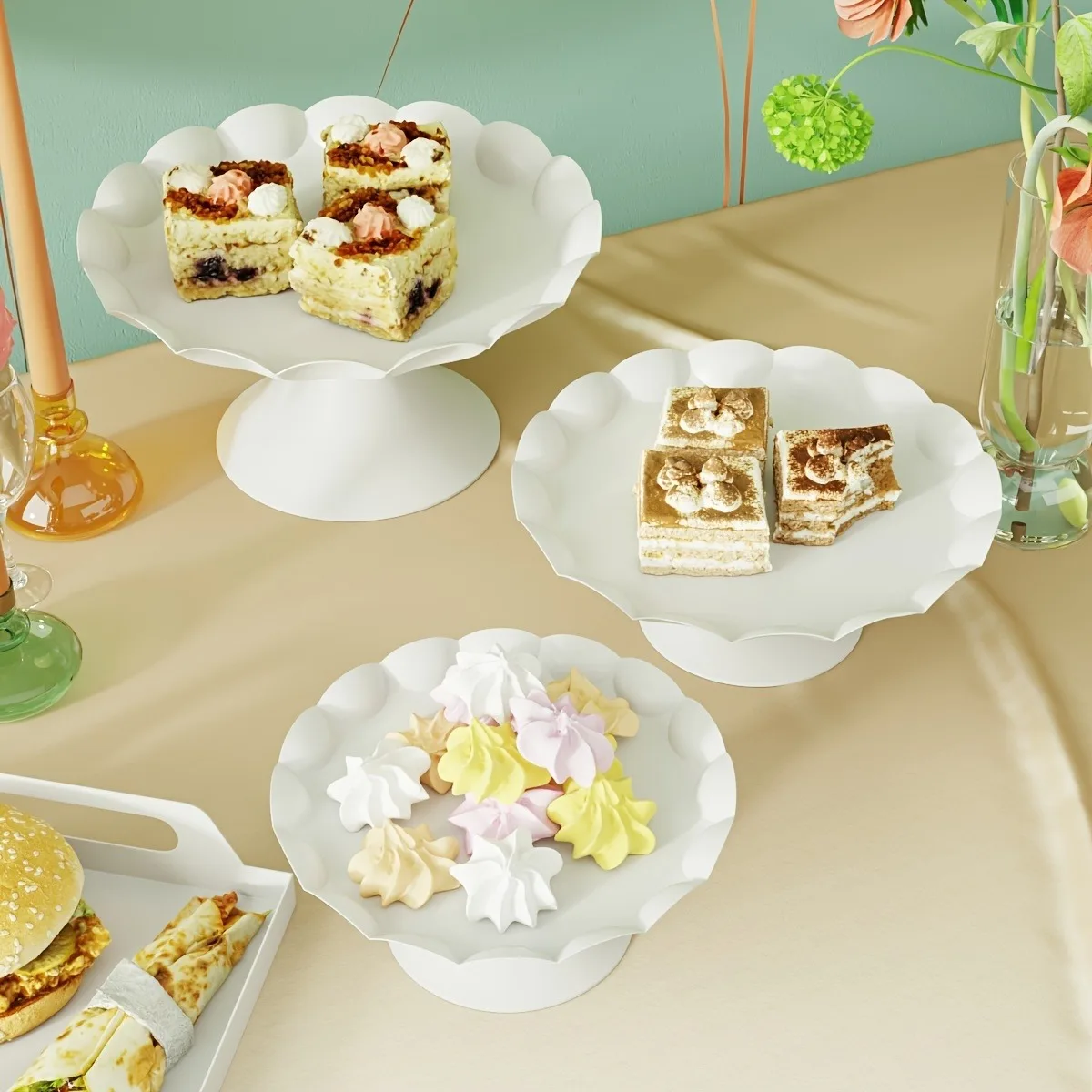 1 шт., белая стойка для тортов, металлическая стойка для десертов, подходит для украшения свадьбы, дня рождения или фотоподносов