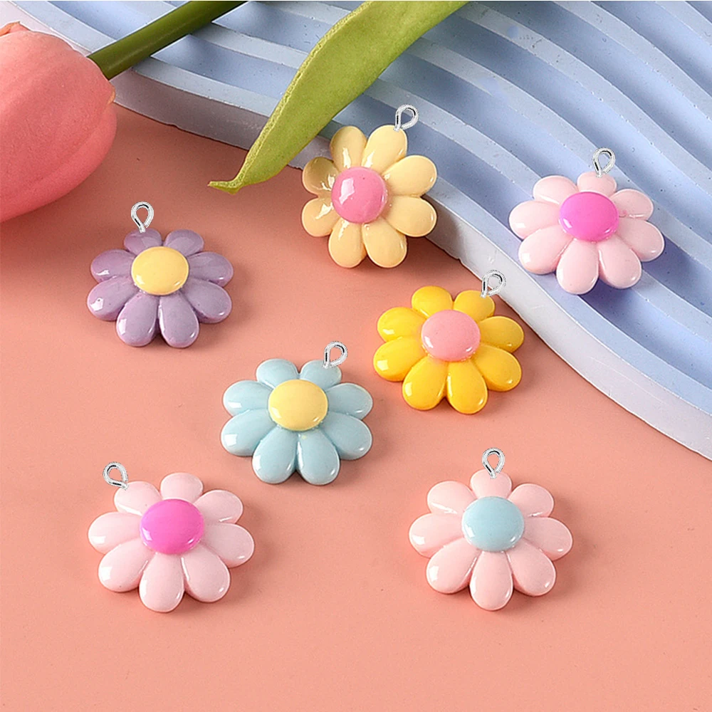 10PCS Shiny 23x23mm Daisy Series Flat Back Charms For Earrings Bracelet Hairpin DIY Jewelry Pendants Decoration Accessories