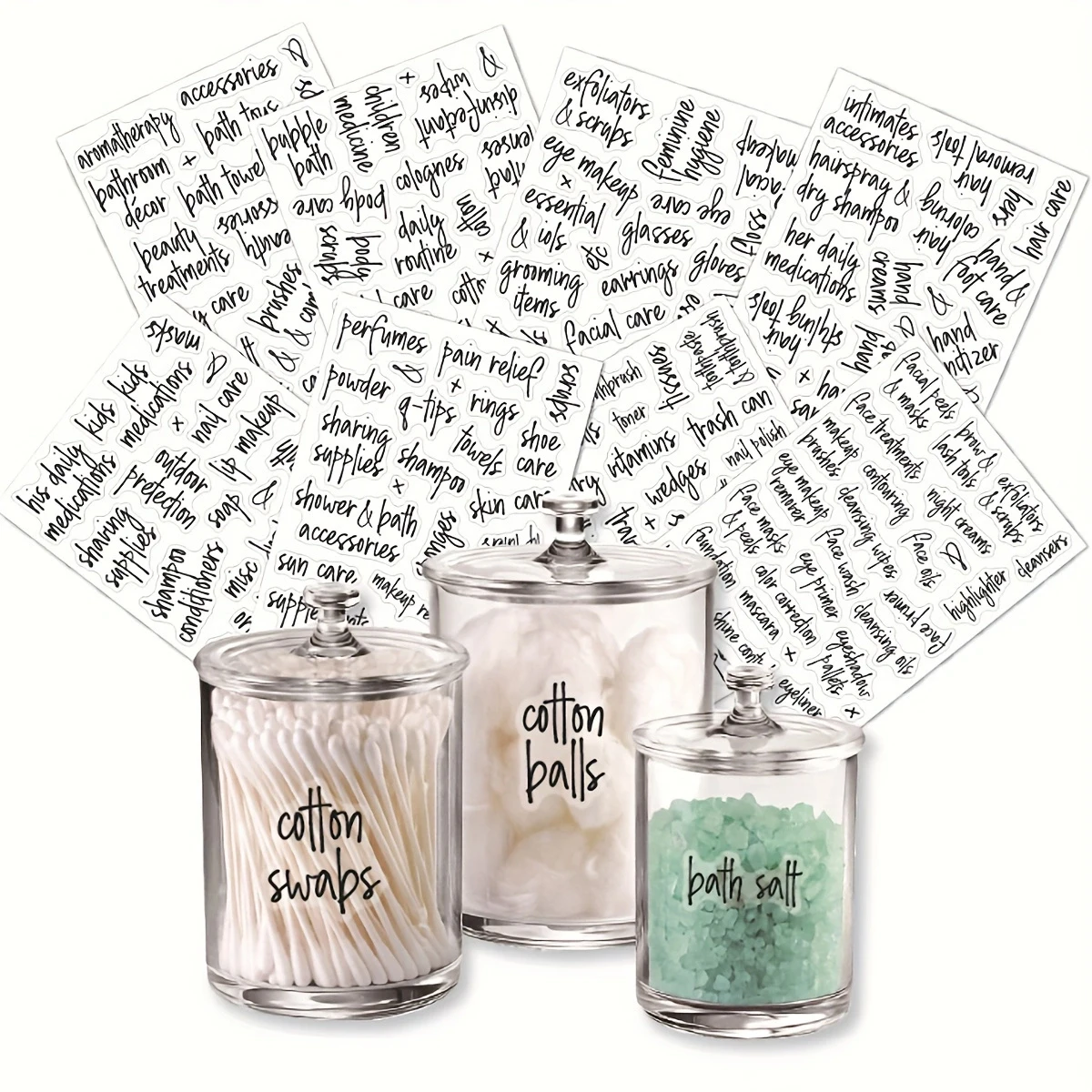 189PC Cosmetic Label Sticker Black Transparent Bathroom Jar Storage Classify Waterproof Washable Beauty Care Bathroom Tank Label