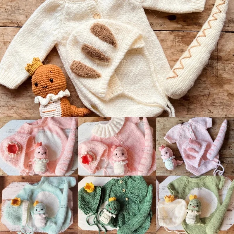 2025 Newborn Photography Props Handmade Knitted Snake Outfit Clothing with Tail Hat and Cute Doll Set for Studio Photoshoot Prop