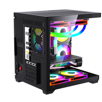 Lovingcool Mini Mid-Tower Desktop Gaming PC Case with Power Supply Tempered Glass Support for Micro ATX/ITX Computer Set Cabinet