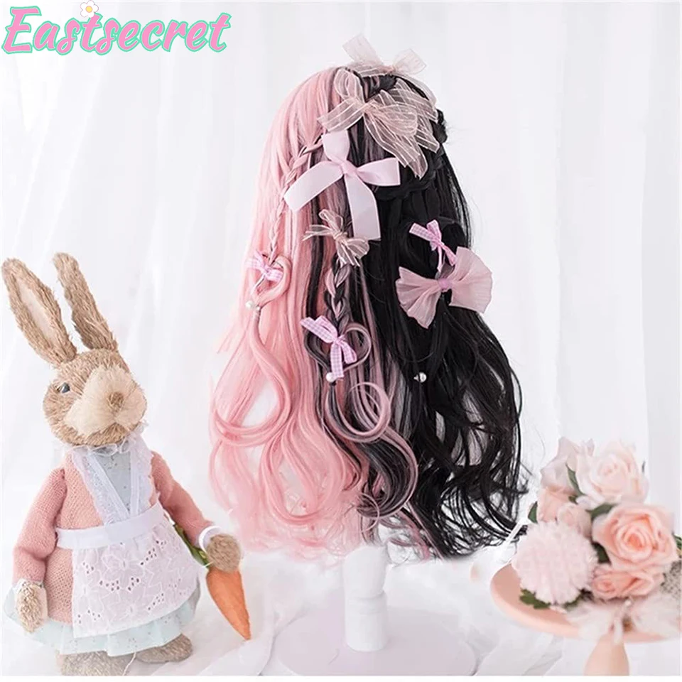 EASTSECRET Lolita Wig 60cm Long Wavy Black Pink Cute Role-playing Wig For Female Girls