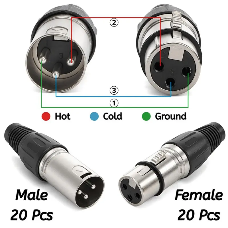 VoltVibe-80 Pcs 3Pin Microphone XLR Connectors, 40 Male & 40 Female Mic Audio Cable Plug For DIY Recording, Mixing
