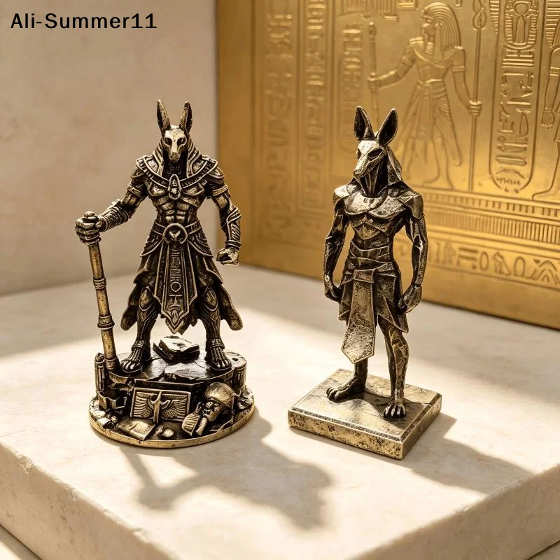 【Y】Mini Vintage Bronze Mythological Anubis Figurines Intricate Details Antique Finish For Home Decor Collection Display