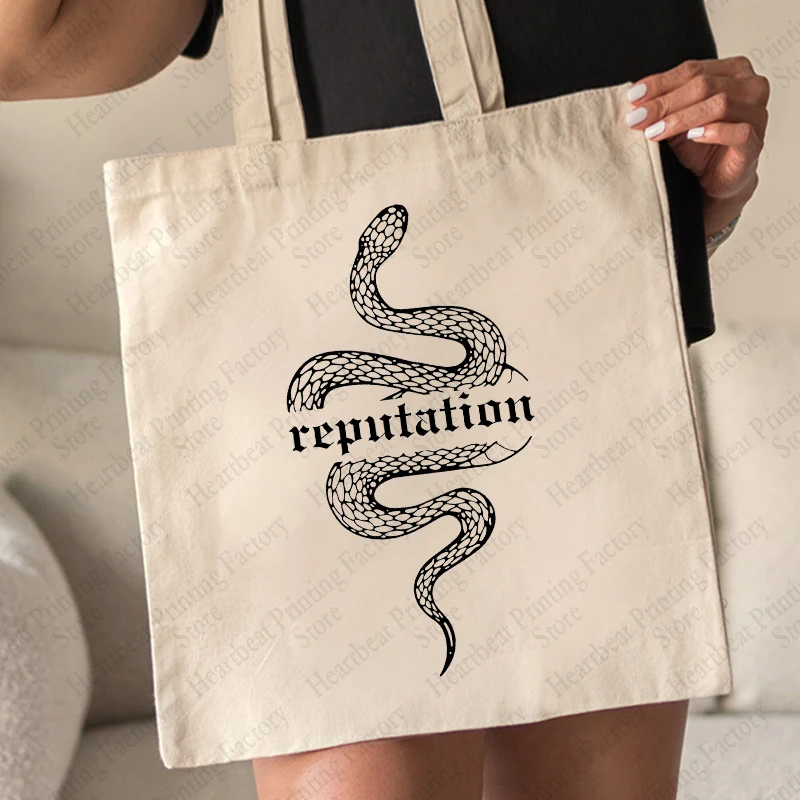 Reputation Album Snake Pattern Tote Bag Reusable swiftie Bag Shopping Bags Foldable Canvas Shopper Handbag Bag TS Fans Merch