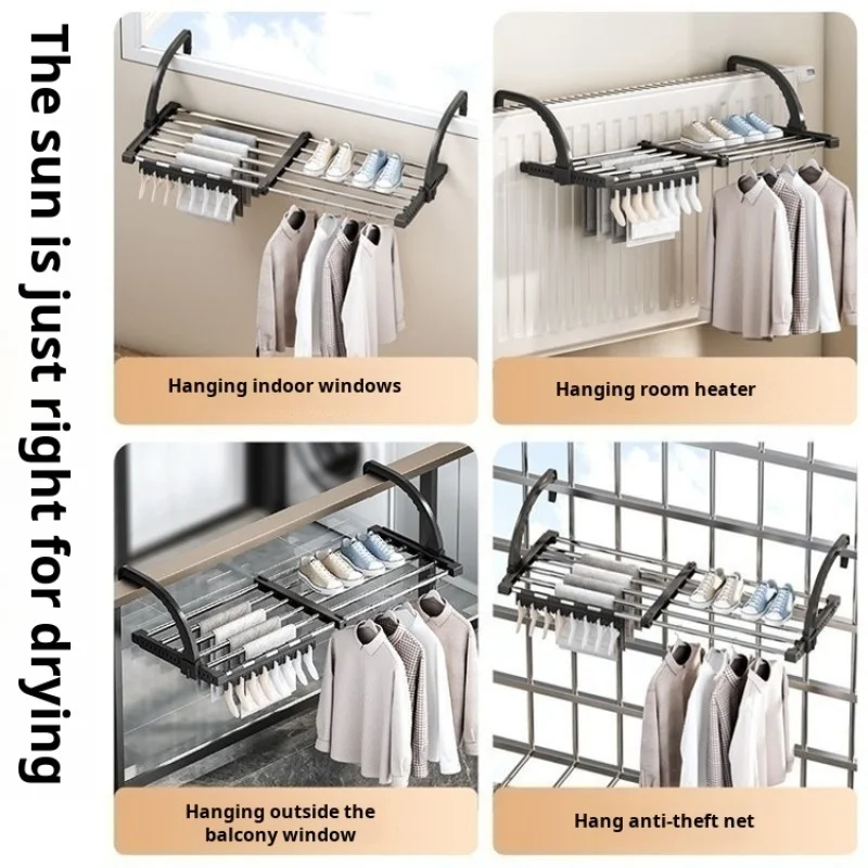 Foldable home balcony drying rack Window retractable clothesline guardrail Ideal for drying clothes