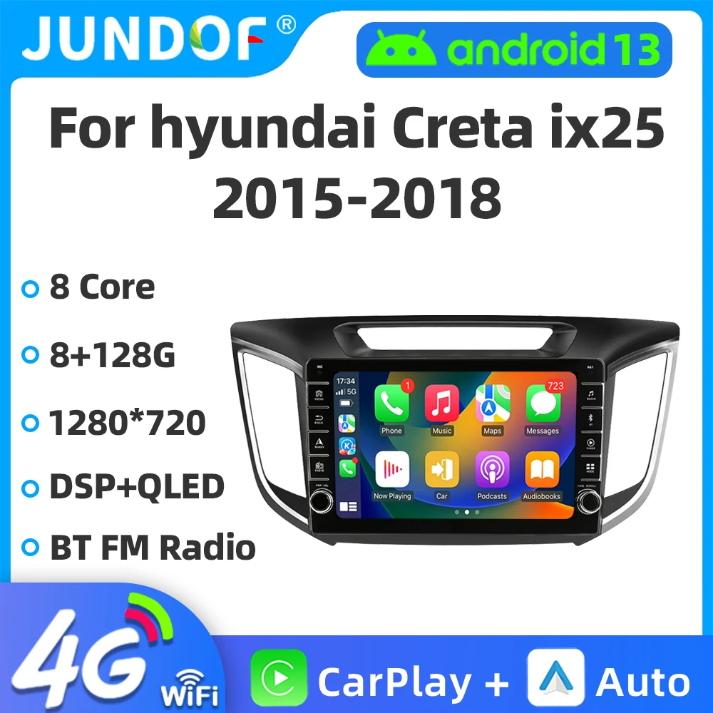 

Jundof для Hyundai Creta ix25 2015 2016 2017 2018 2019 Navi Android12 автомобильное радио мультимедийный видеоплеер 2 Din головное устройство carplay