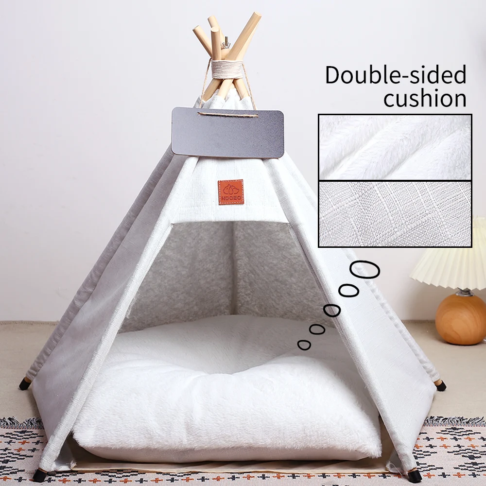 

Моющаяся пушистая кровать для собак, портативная палатка-типи для домашних животных с плюшевым ковриком для маленьких и средних собак, зимняя теплая