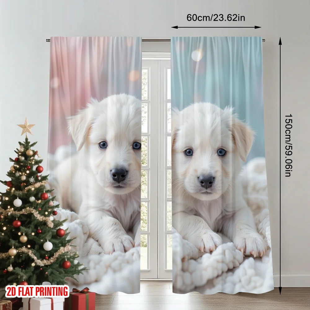 2pcs 2D flat printing Scene Curtains Cute Maltese Puppies Duo Digital Printed Polyester Drapes All Season Party & Holiday Decor