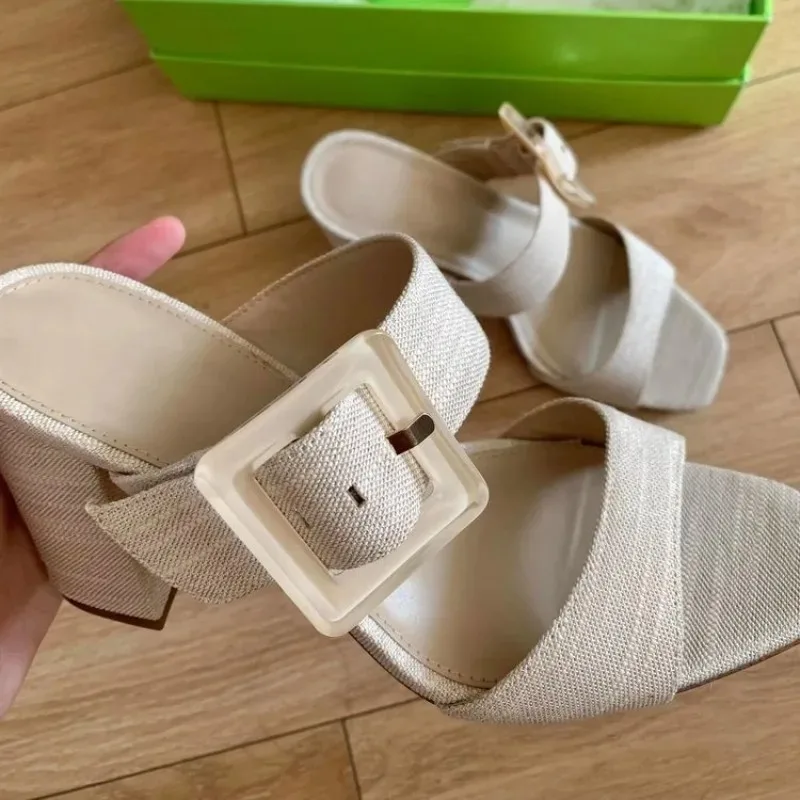 

Loafers with Thick Soles and High Heels, Women's Open-toe Slip-on Square-toe Sandals, One-piece Slip-on Slippers