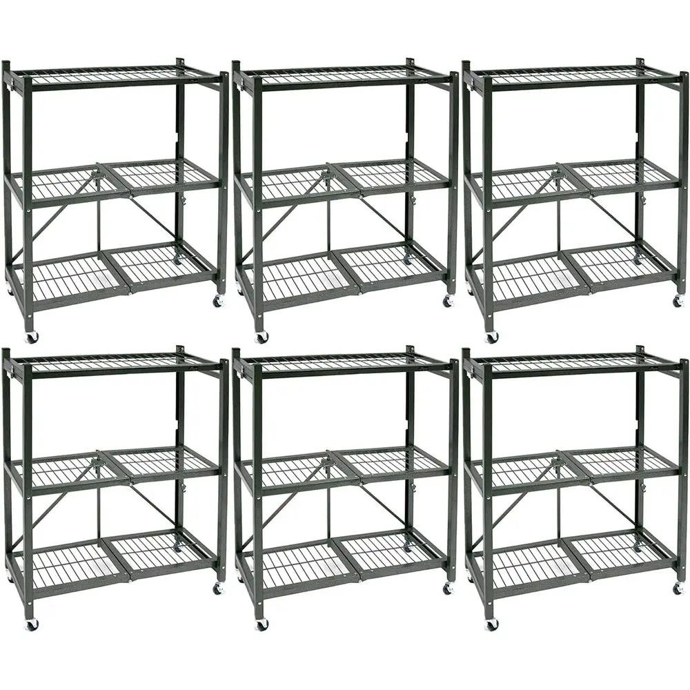 

3-Tier Collapsible Storage Shelves with Wheels, Garage Rack Unit, Pewter