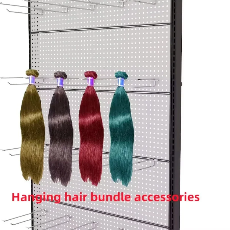 custom.Custom Metal Pegboard Panel Hook Hanging Human Braid Hair Bundle Extensions Wig Accessories Product Display Rack St view 5