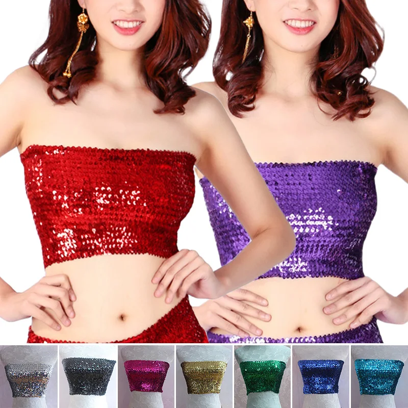 

Sexy strapless off shoulder Punk Sequin Tank Top Corset Stage Party Shaper Ladies Crop Tops Blusas Camis Bra Shirt Woman Clothes