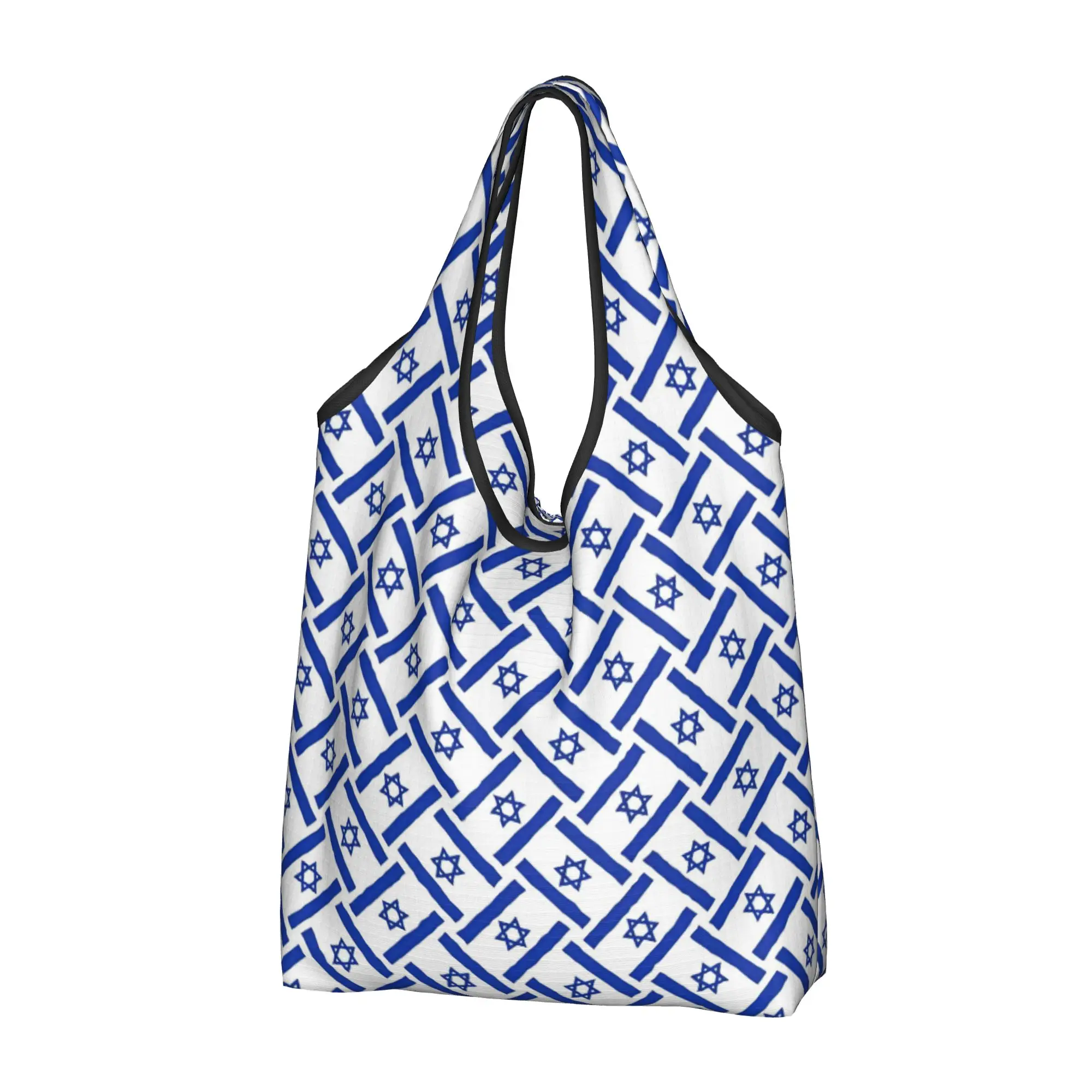 Fashion Printed Israel Nation Patriotic Blue Shopping Tote Bag Portable Shopper Shoulder  Handbag