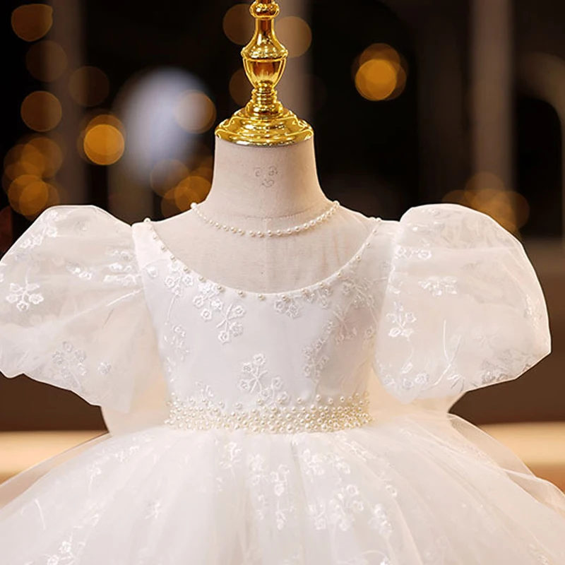 Chridren\'s Princess Dress for 1-14 Year Old Flower Kid Wedding Elegant White Party Gown Baby Girl Piano Performance Dress Spring