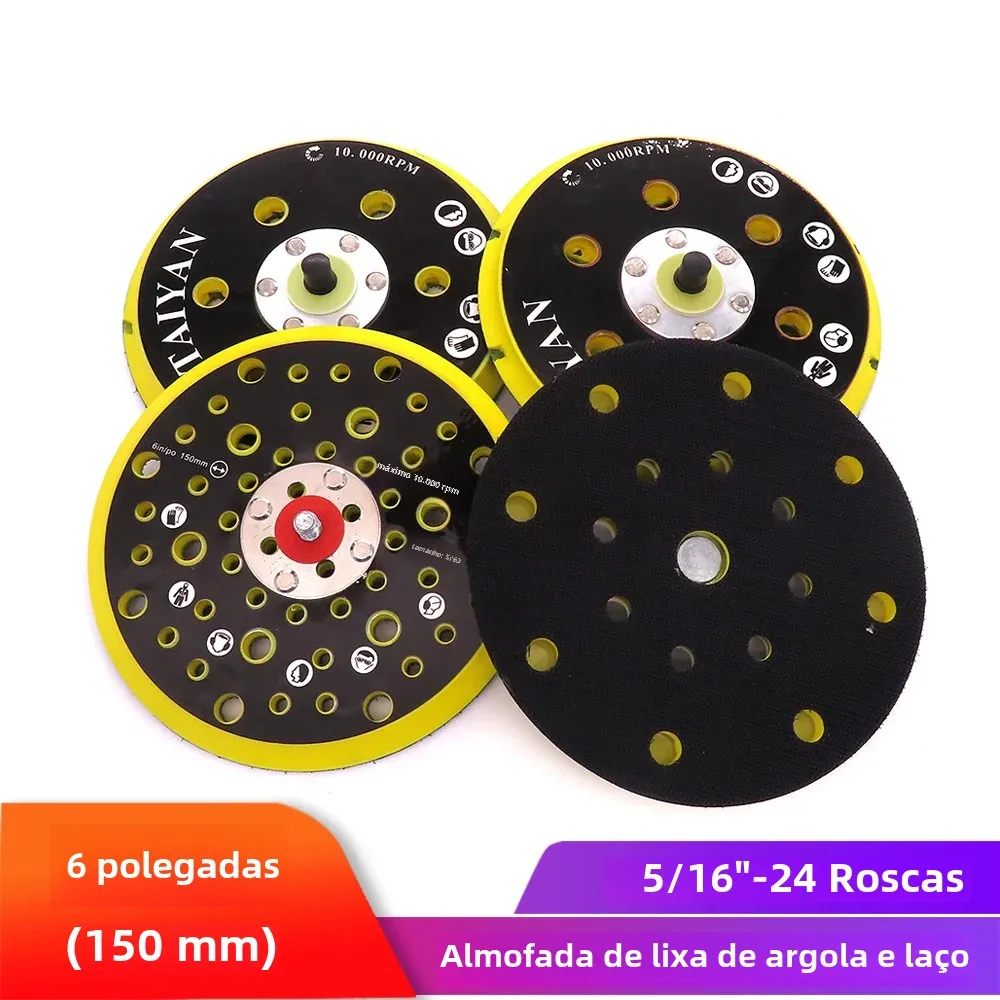 6 "150mm 9/15/17/52 furos lixadeira almofada de apoio gancho & loop lixa almofadas com 5/16"-24 rosca livre de poeira lixa disco titular para mirka