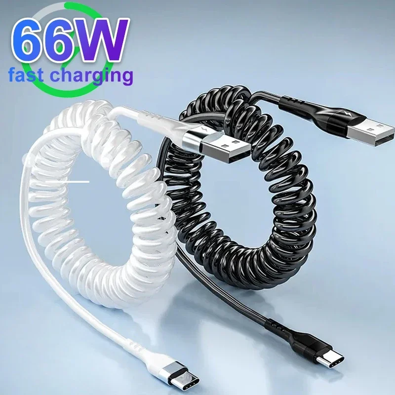 65W 5A Fast Charging Spring Cable Telescopic Cord USB Type C Cables For Samsung Xiaomi Huawei Honor USB C Car Charger Cable