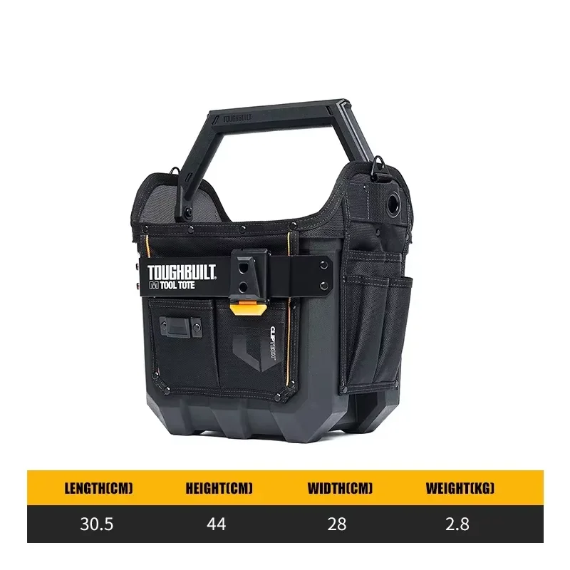 TOUGHBUILT TB-CT-82-12 HardBody Tool Tote, 1680D Oxford Cloth Waterproof Hard Bottom, ClipTech Compatible Portable Storage Bag
