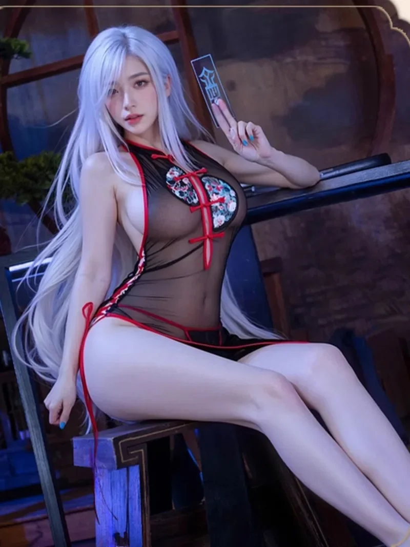 เซ็กซี่ตาข่ายลูกไม้ SHEER Cheongsam Hot Temptation โปร่งใสชุดชุดนอน Elegant TANK MINI Dress 2025 เสื้อใหม่ 6D4J