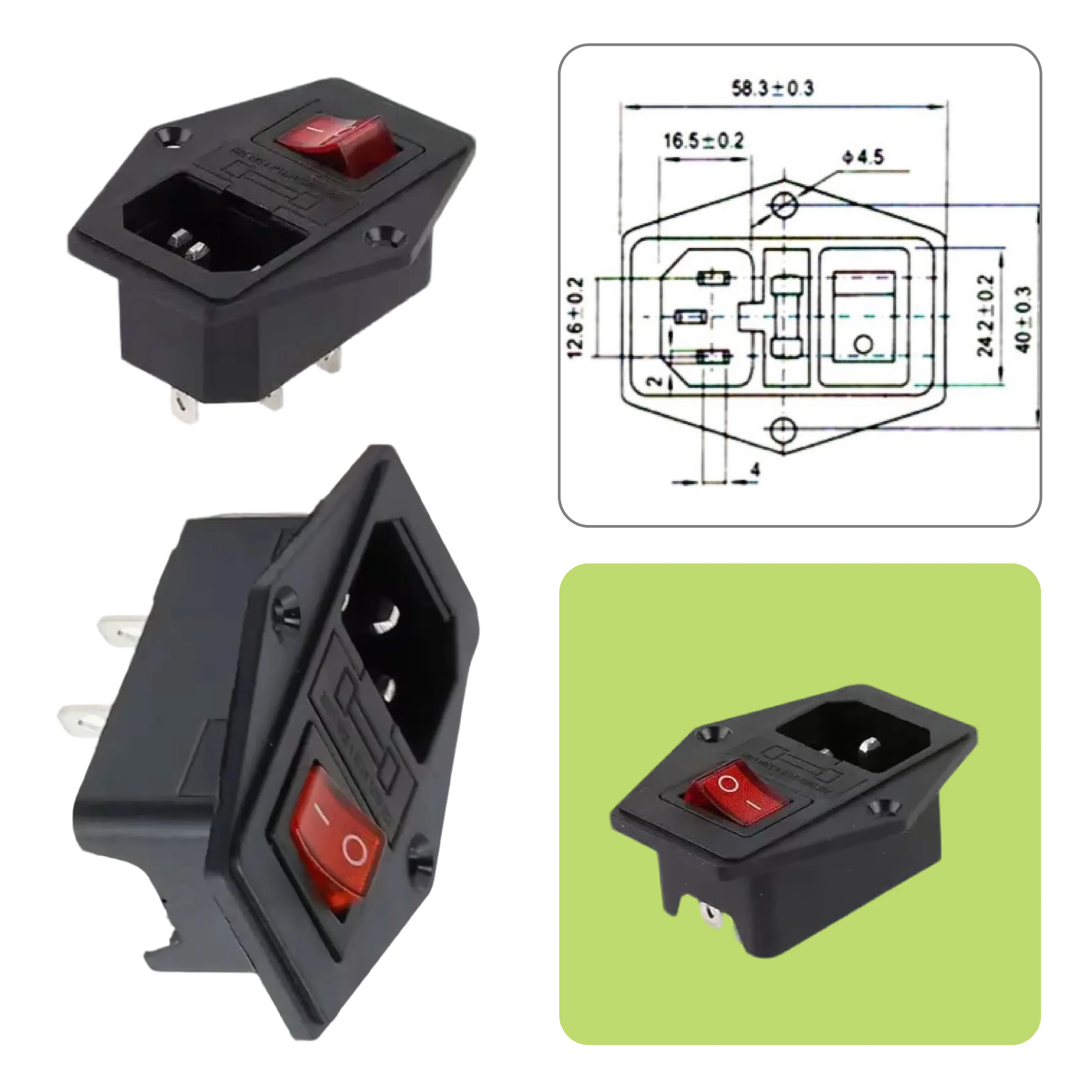 

3-контактный IEC C13 C14, входная розетка с предохранителем, 10 А, 250 В, кулисный выключатель питания для электронного оборудования