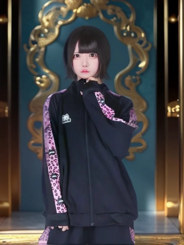 

Японский классический популярный спортивный костюм в стиле Харадзюку с леопардовым принтом, куртка и свободные брюки унисекс, комплект из двух предметов Y2K