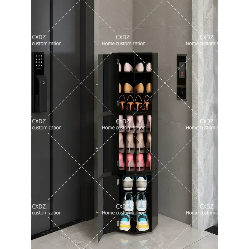 Qiandiemeng Creative Rotating Shoe Cabinet Large Capacity Household Entryway Storage Unit Baking Paint Finish Non Solid Wood