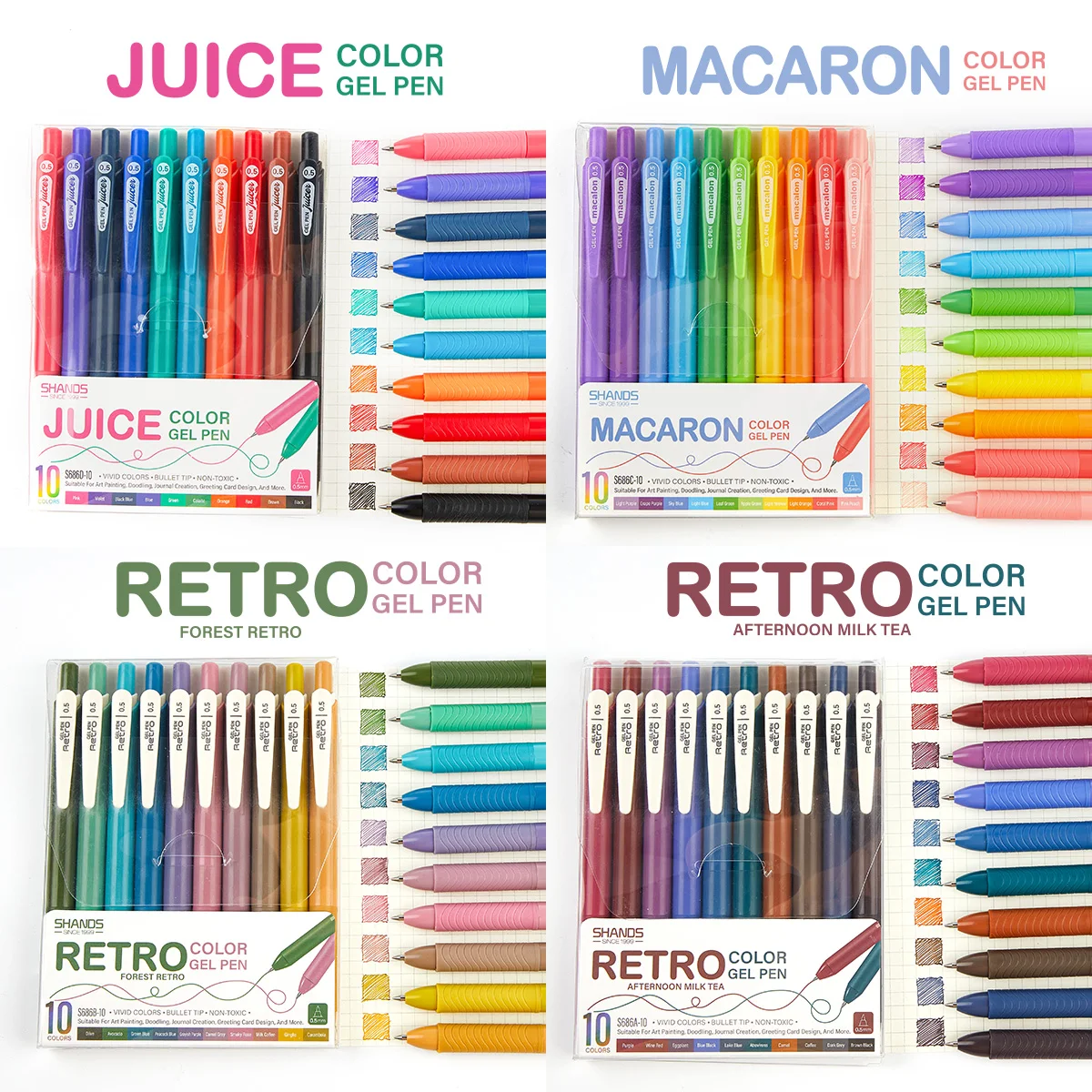 

10pcs Colorful Gel Pens Set, Retractable Quick-Dry Ink, Assorted Medium Point (0.5), Ideal for Journaling & Creative Writing