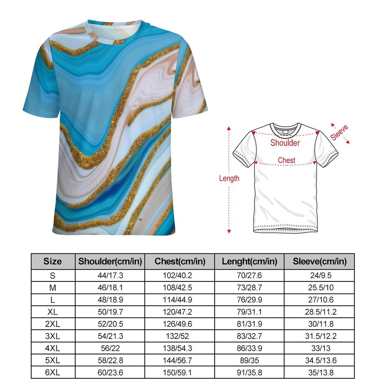 Plus Size T Shirt Summer Blue Marble With Golden Veins T Shirts  Casual O-Neck Tshirt Male Trending Pattern Tops
